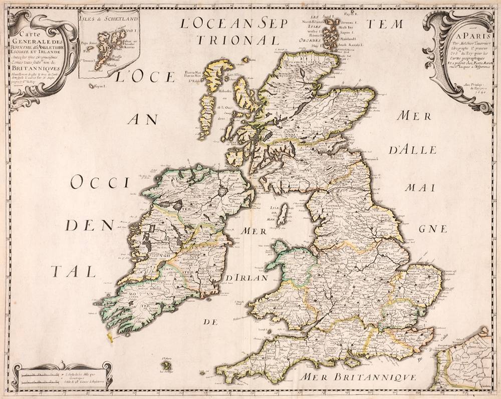 1640. Map: Royaume d'Angleterre, Escosse et Irlande by Melchior Tauernier (1564-1641). at Whyte's Auctions