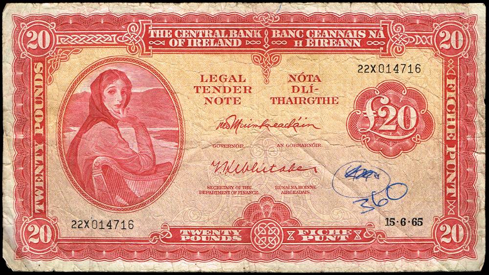Central Bank 'Lady Lavery' Twenty Pounds, 15-6-65 and 24-3-76. (4) at Whyte's Auctions