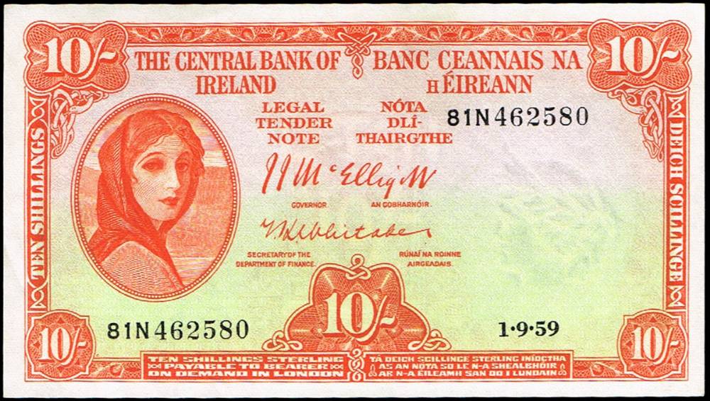 Central Bank 'Lady Lavery' Ten Shillings collection, 1-9-59. (5) at Whyte's Auctions