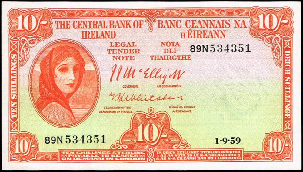 Central Bank 'Lady Lavery' Ten Shilings collection, 1-9-59, all sequential. (16) at Whyte's Auctions