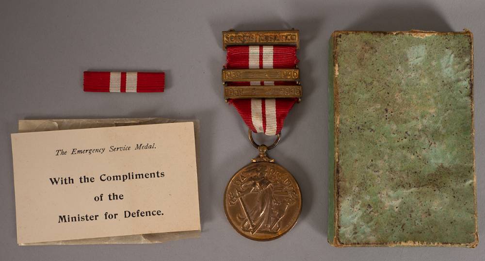 1939-46 Emergency Service Medal, Defence Forces issue with two bars. at Whyte's Auctions