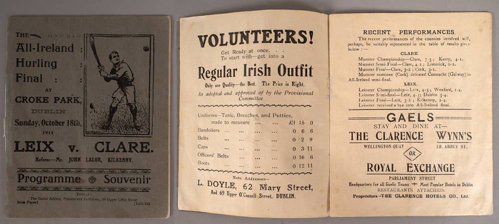 GAA Hurling. All Ireland Final - Leix v. Clare, 18 October 1914 programme. at Whyte's Auctions