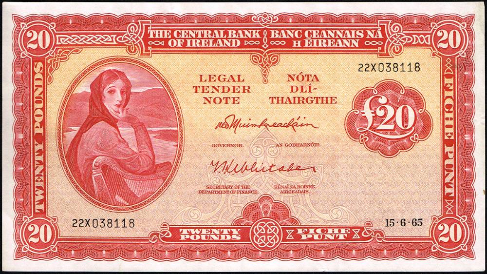 Central Bank Lavery Twenty Pounds, 15-6-65 sequential (3) at Whyte's Auctions