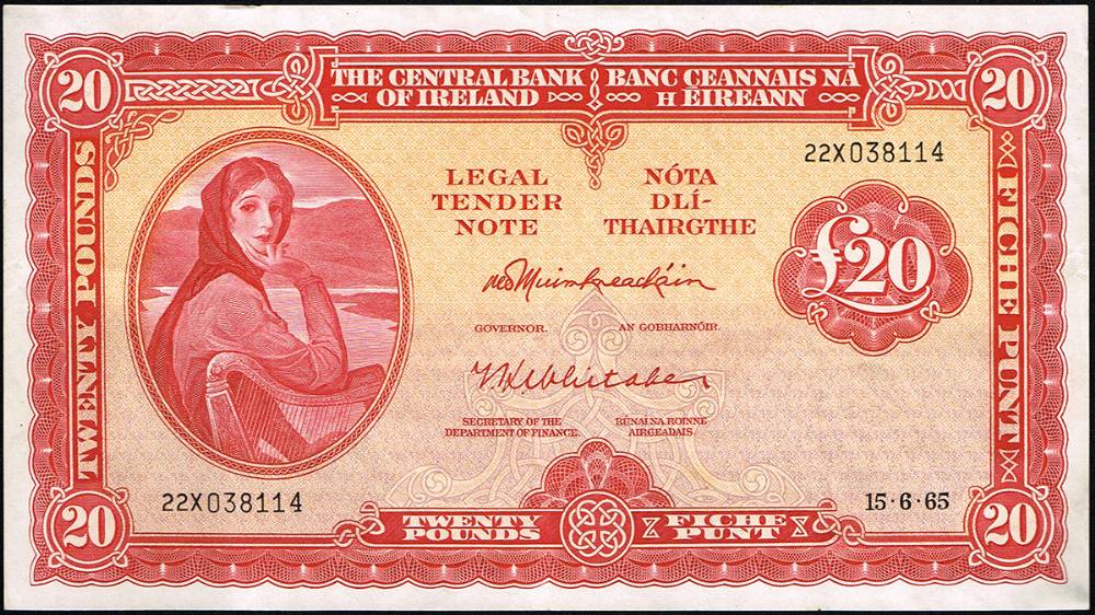 Central Bank Lavery Twenty Pounds, 15-6-65 sequential (4) at Whyte's Auctions