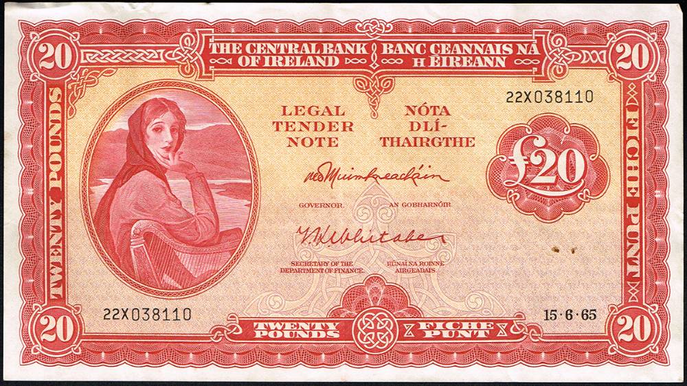Central Bank Lavery Twenty Pounds, 15-6-65 sequential (4) at Whyte's Auctions
