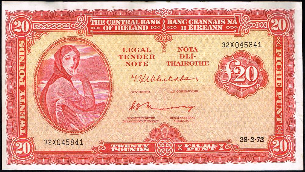 Central Bank Lavery Twenty Pounds, 28-2-72 sequential (4) at Whyte's Auctions