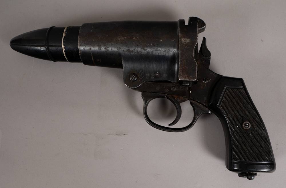 1970s rubber bullet gun, as used by the Royal Ulster Constabulary and the British Army in Northern Ireland. at Whyte's Auctions