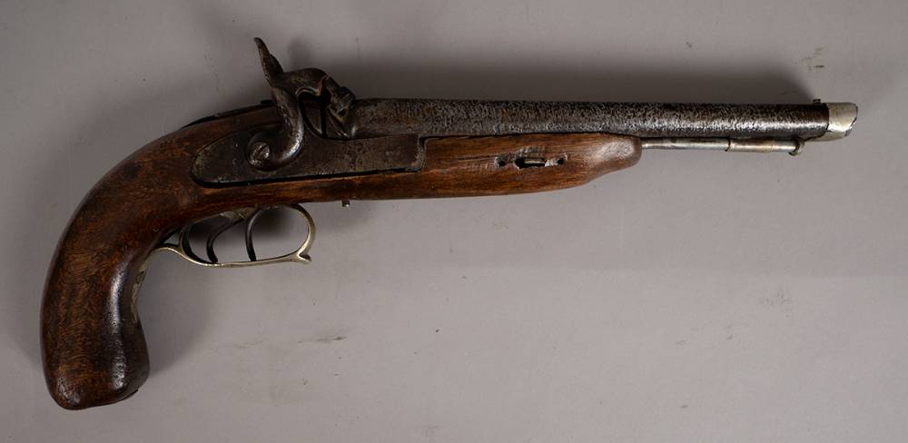 19th century double barrel percussion pistol. at Whyte's Auctions