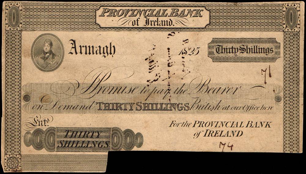 Provincial Bank of Ireland, Armagh, Thirty Shillings proof, 1825-1827. at Whyte's Auctions