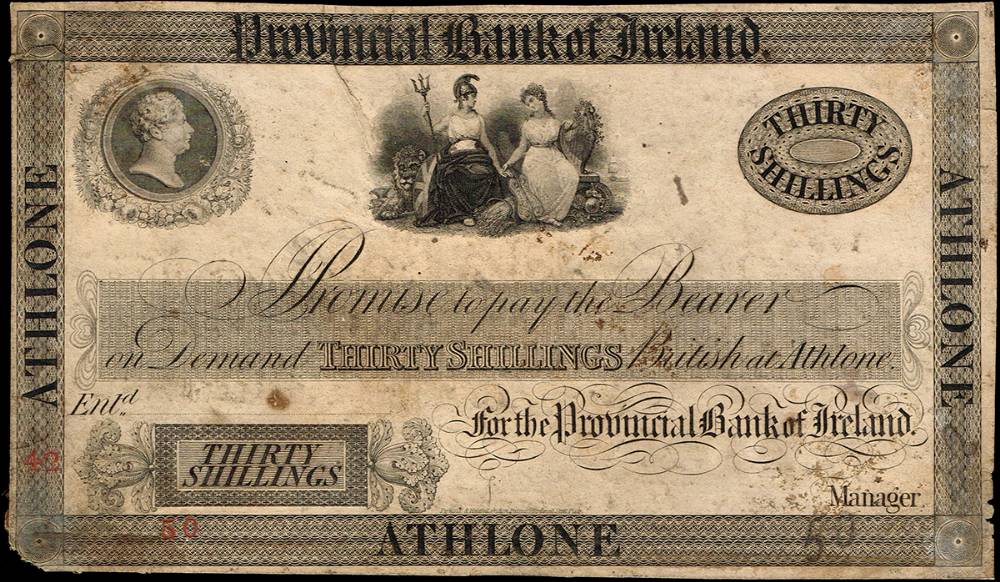 Provincial Bank of Ireland Athlone Thirty Shillings proof, 1820-1830. at Whyte's Auctions