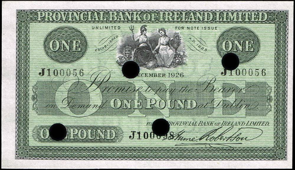 Provincial Bank of Ireland, Dublin, One Pound, 1st December 1926, unissued sequential pair. at Whyte's Auctions