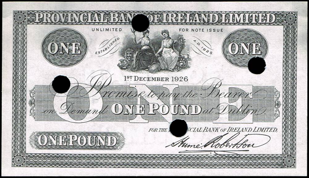 Provincial Bank of Ireland, Dublin, One Pound, 1st December 1926 - a collection of printing errors (9) at Whyte's Auctions