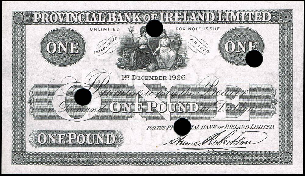 Provincial Bank of Ireland, Dublin, One Pound, 1st December 1926 - a collection of printing errors (9) at Whyte's Auctions