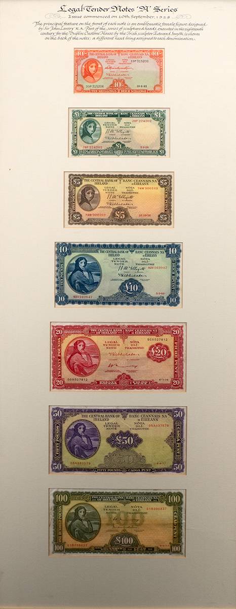 Central Bank 'Lady Lavery' One Hundred Pounds to Ten Shillings complete set. at Whyte's Auctions
