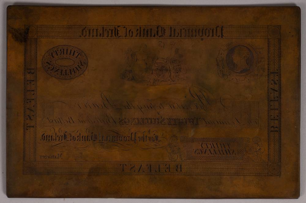 Provincial Bank of Ireland, Belfast, Thirty Shillings, 1826-1837, copper printing plate. at Whyte's Auctions