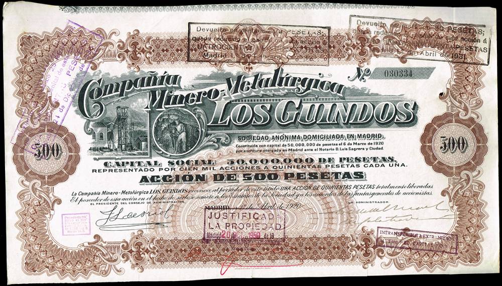 Mining company certificates and coupons from Spain, Rhodesia, South Africa, Malaya etc. (13) at Whyte's Auctions