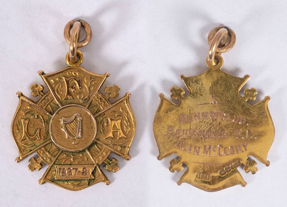 Football (Soccer). 1937-1938 Leinster F.A, gold runners-up medal. at Whyte's Auctions