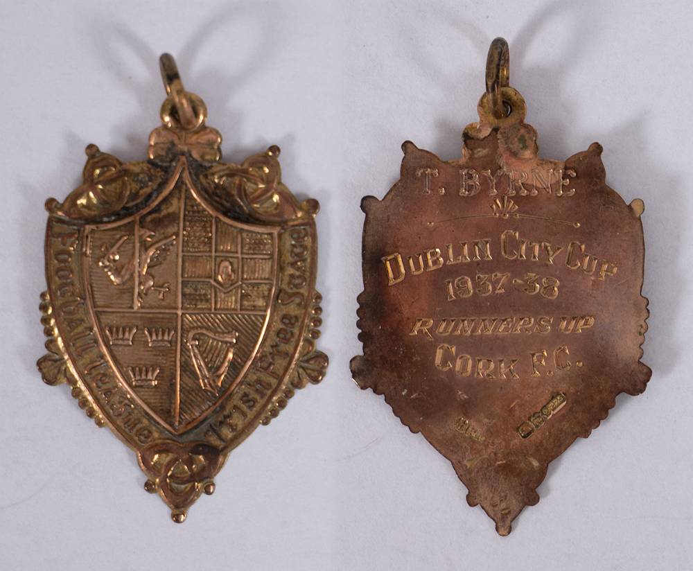 Football (Soccer). Irish Free State Football League Dublin City Cup 1937-1938 gold runners-up medal to Cork FC. at Whyte's Auctions