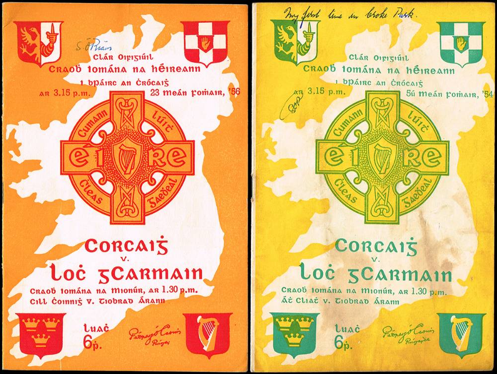 GAA Hurling. All-Ireland finals, 1954 and 1956 Cork v Wexford programmes. (2) at Whyte's Auctions