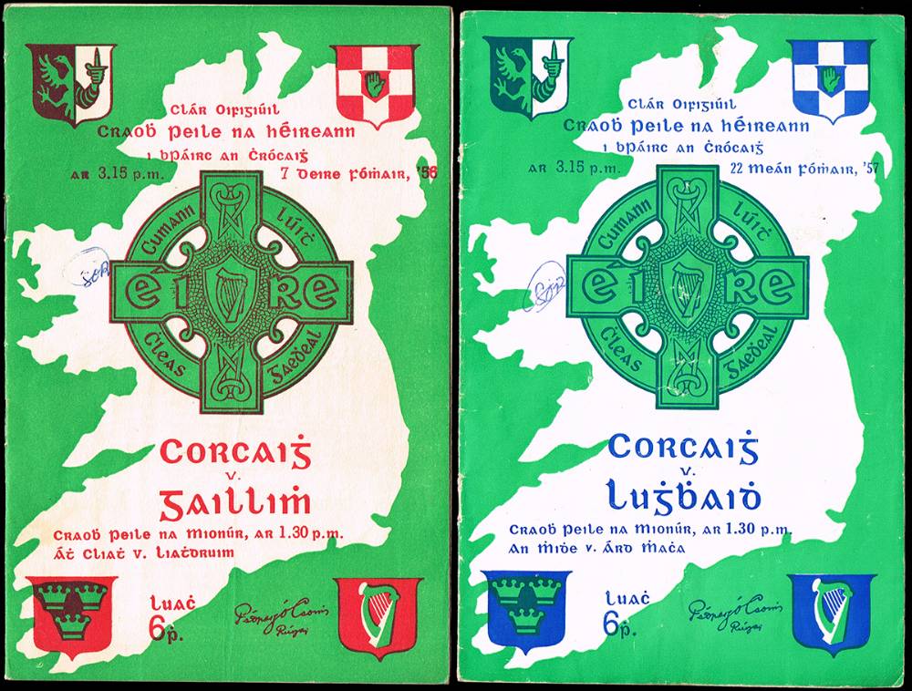 GAA football All-Ireland final programmes for 1954 Cork v Galway and 1957 Cork v Louth. at Whyte's Auctions