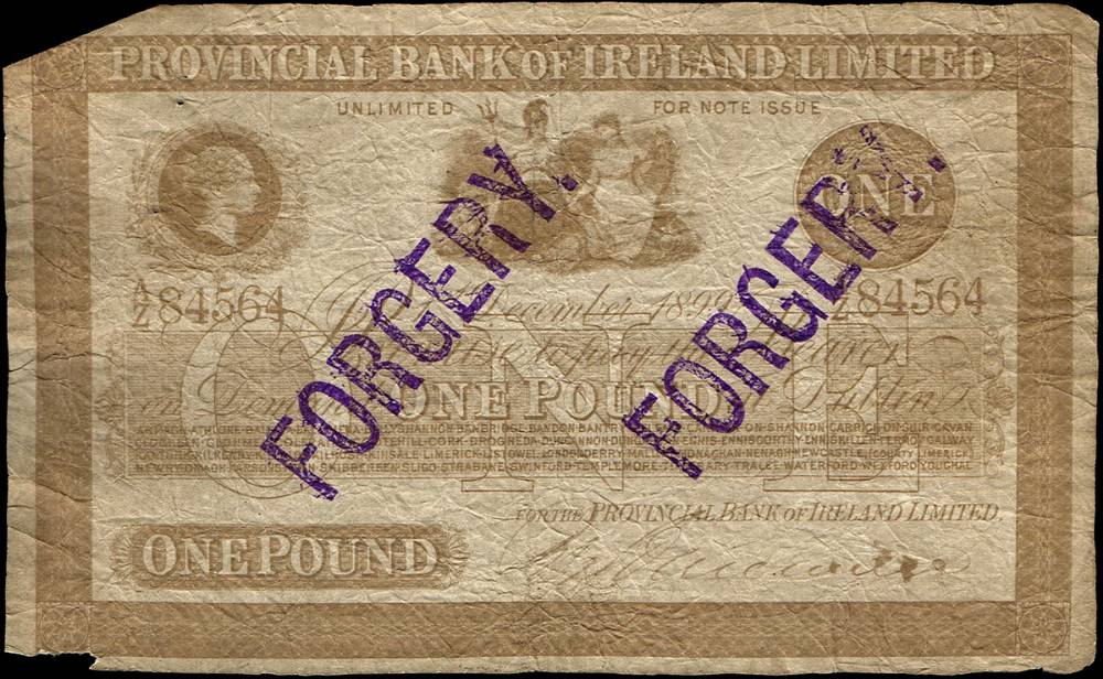 Provincial Bank of Ireland forgeries of One Pound Notes, 1 December 1899. (3) at Whyte's Auctions