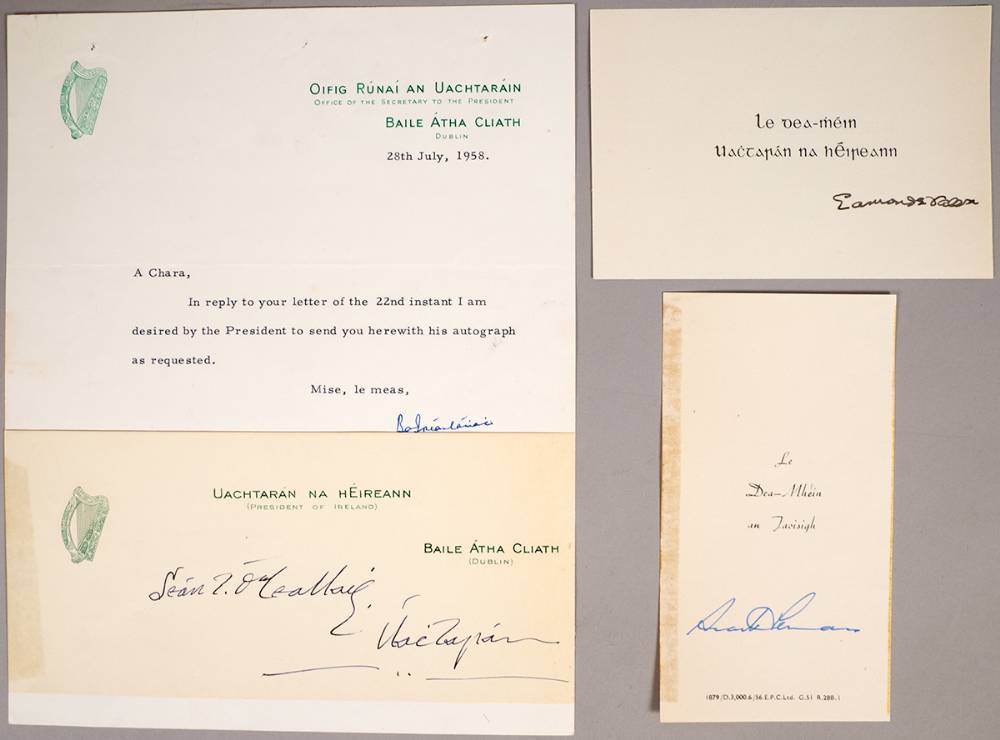 1958-1994. A collection of autographs of 21 Irish politicians. at Whyte's Auctions