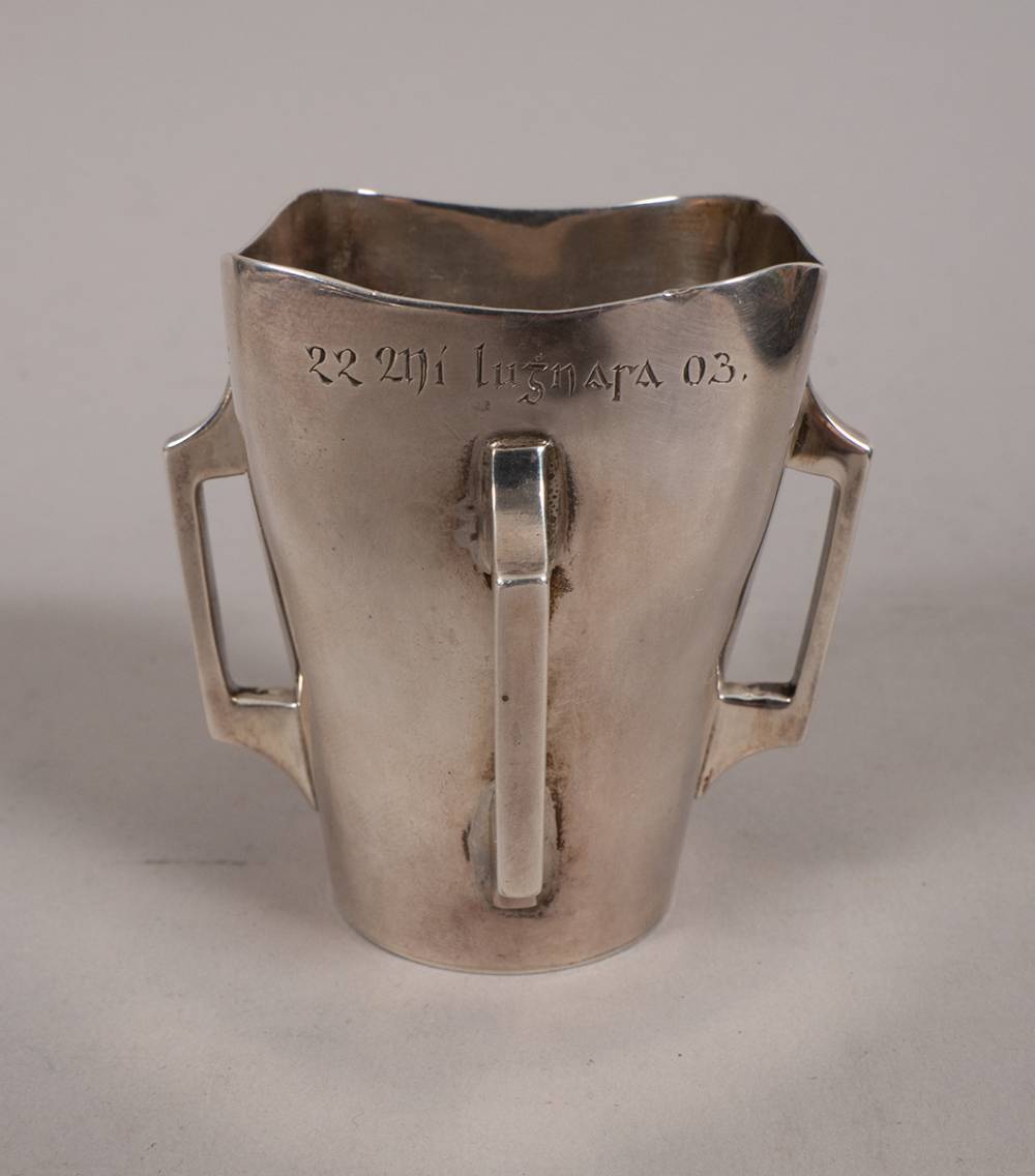 Edwardian Irish silver miniature methyr cup, with engraving in Irish. at Whyte's Auctions
