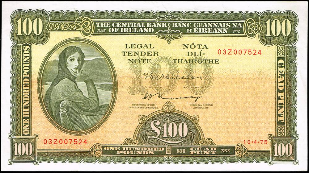 Central Bank 'Lavery' One Hundred Pounds, 10-4-75 at Whyte's Auctions