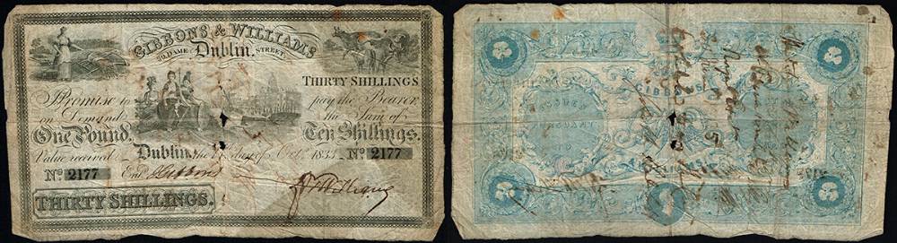 Gibbons & Williams Thirty Shillings, 14th Octr. 1833 at Whyte's Auctions