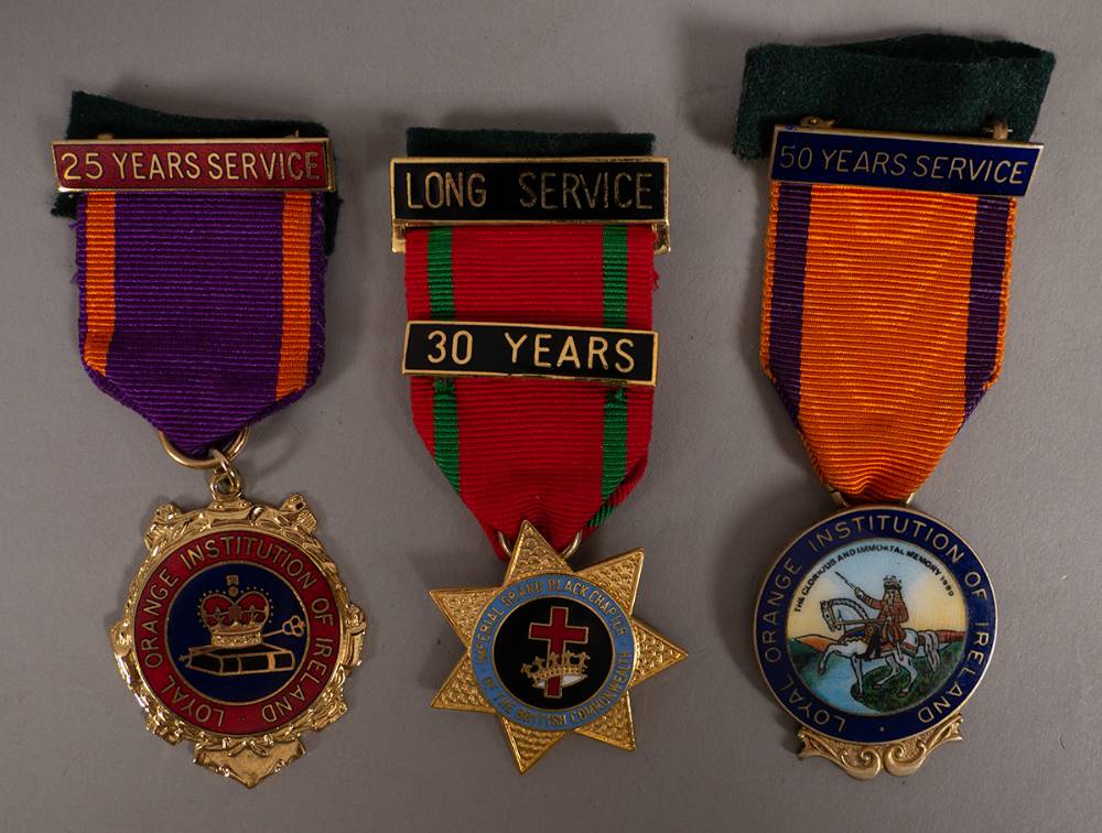 Loyal Orange Institution of Ireland long service medals. (3) at Whyte's Auctions