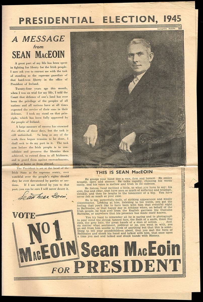 1945 and 1966 Presidential Election  pamphlets and flyers for Sen MacEoin. (3) at Whyte's Auctions