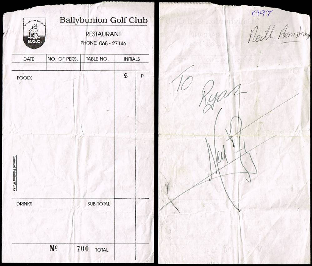 1969. First Man on the Moon. Neil Armstrong autograph at Ballybunion, 1997. at Whyte's Auctions