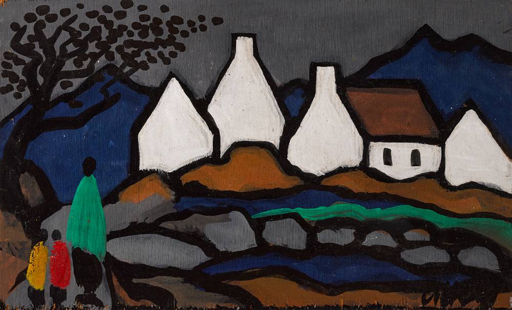 FIGURES WITH COTTAGES by Markey Robinson sold for 1,500 at Whyte's Auctions