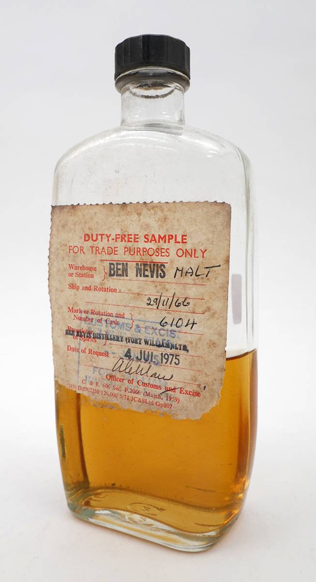 Ben Nevis malt whisky, old duty-free samples, 1966 and 1975. at Whyte's Auctions