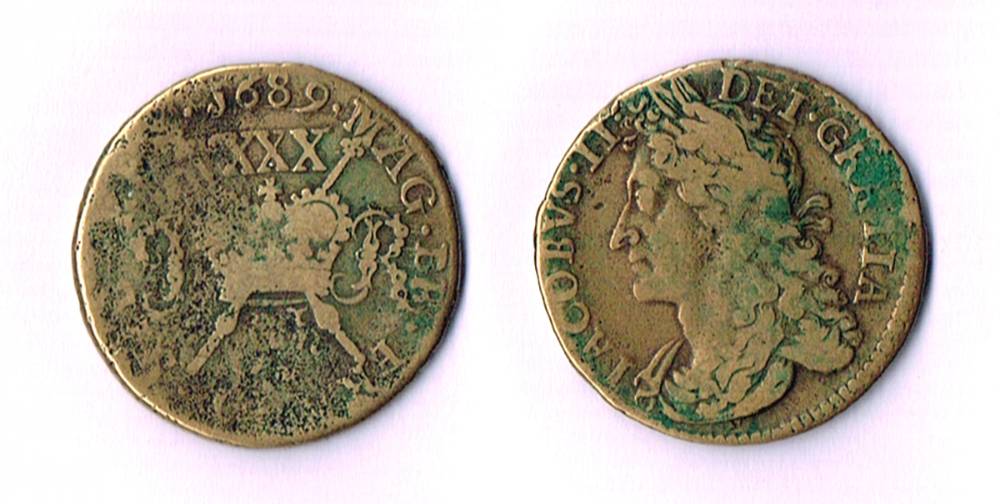 James II 'Gunmoney' halfcrown, and shillings (3). at Whyte's Auctions