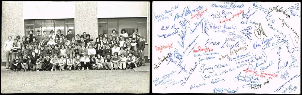 U2. 1978 Mount Temple school group photograph including Paul Hewson (Bono), signed by him. at Whyte's Auctions
