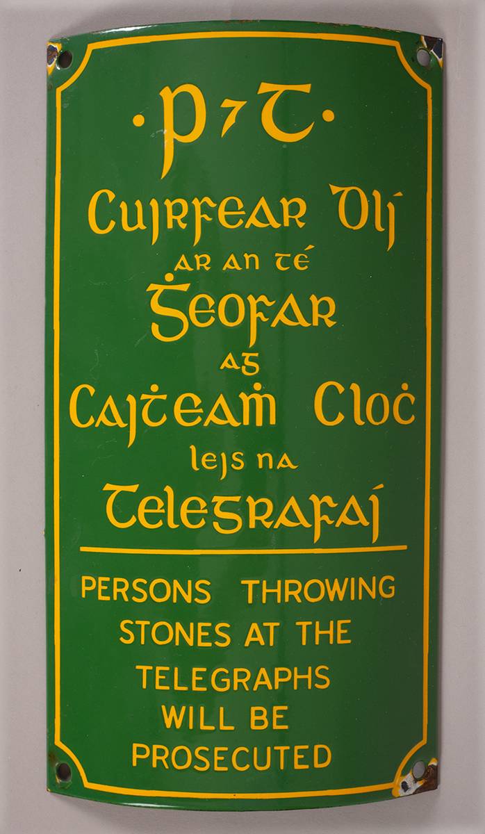 1930s to 1960s Irish Department of Posts & Telegraphs (P&T) enamel telegraph pole sign. at Whyte's Auctions