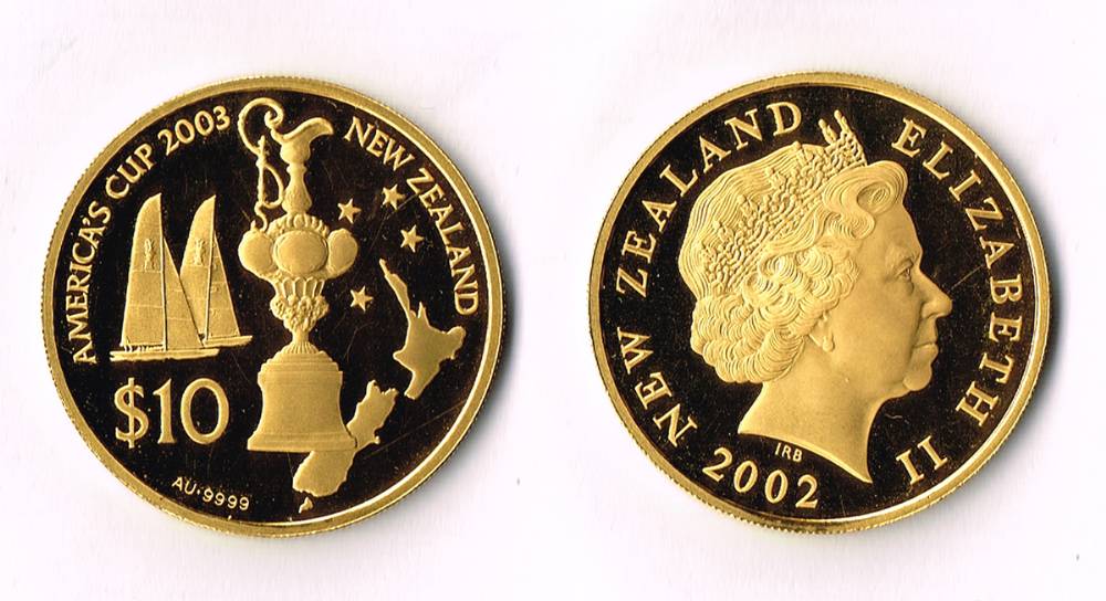 New Zealand. 2002 America's Cup ten dollars gold proof. at Whyte's Auctions