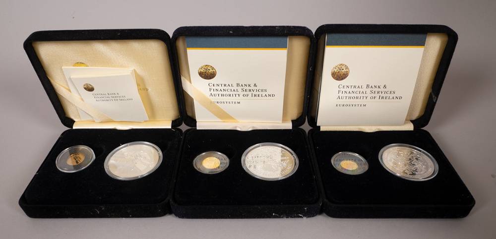 Central Bank Central Bank proof sets of gold and silver commemorative coins, 2006-2008. (3 sets, 6 coins) at Whyte's Auctions