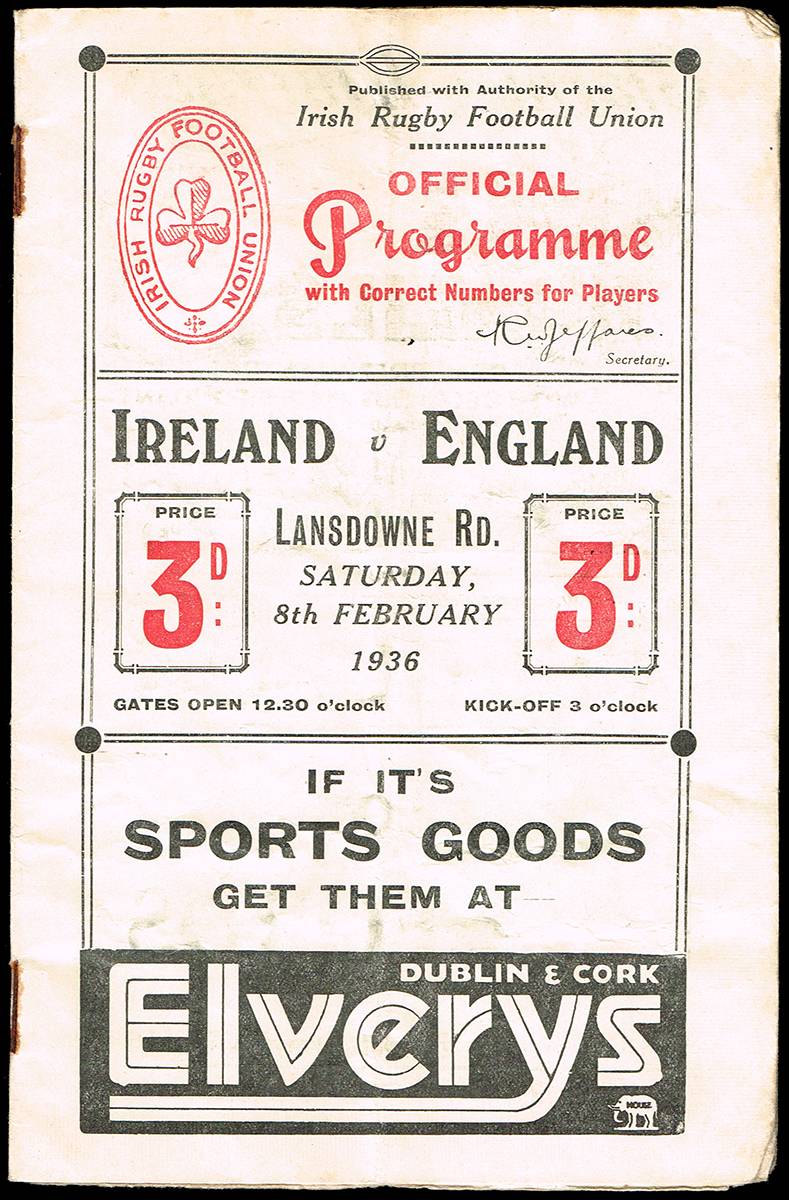Rugby. 1937-1939 Ireland home match programmes. (4) at Whyte's Auctions