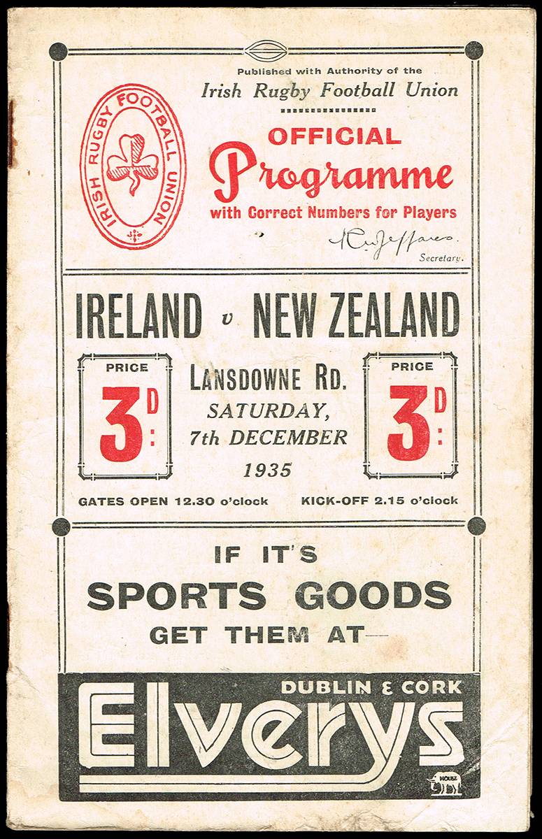 Rugby. 1934-1939 Ireland home match programmes. (4) at Whyte's Auctions