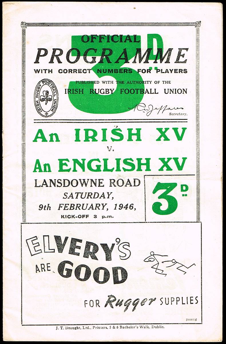 Rugby. 1946-1949 Irish home internationals programmes. (5) at Whyte's Auctions