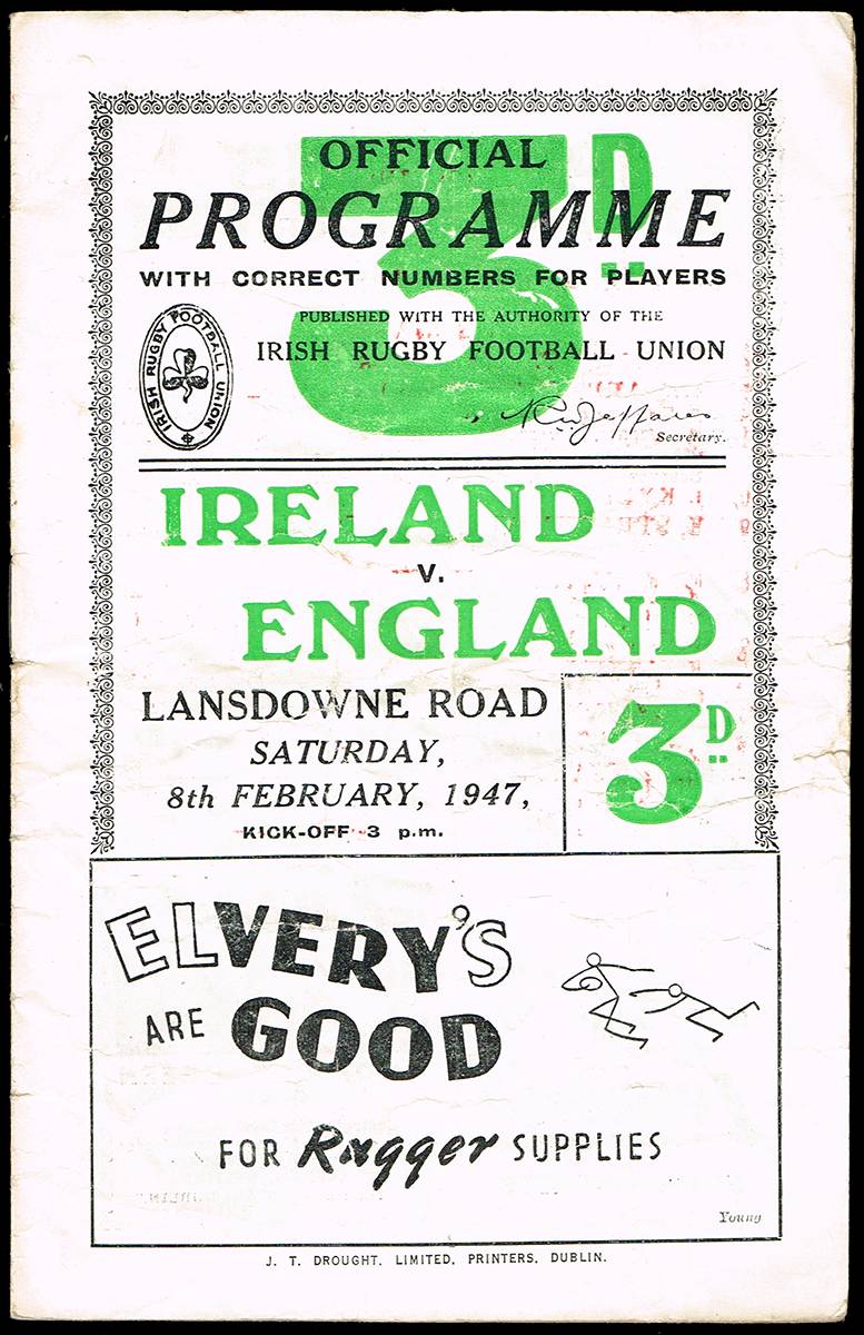 Rugby. 1947-1952 Irish home international match programmes (4) at Whyte's Auctions