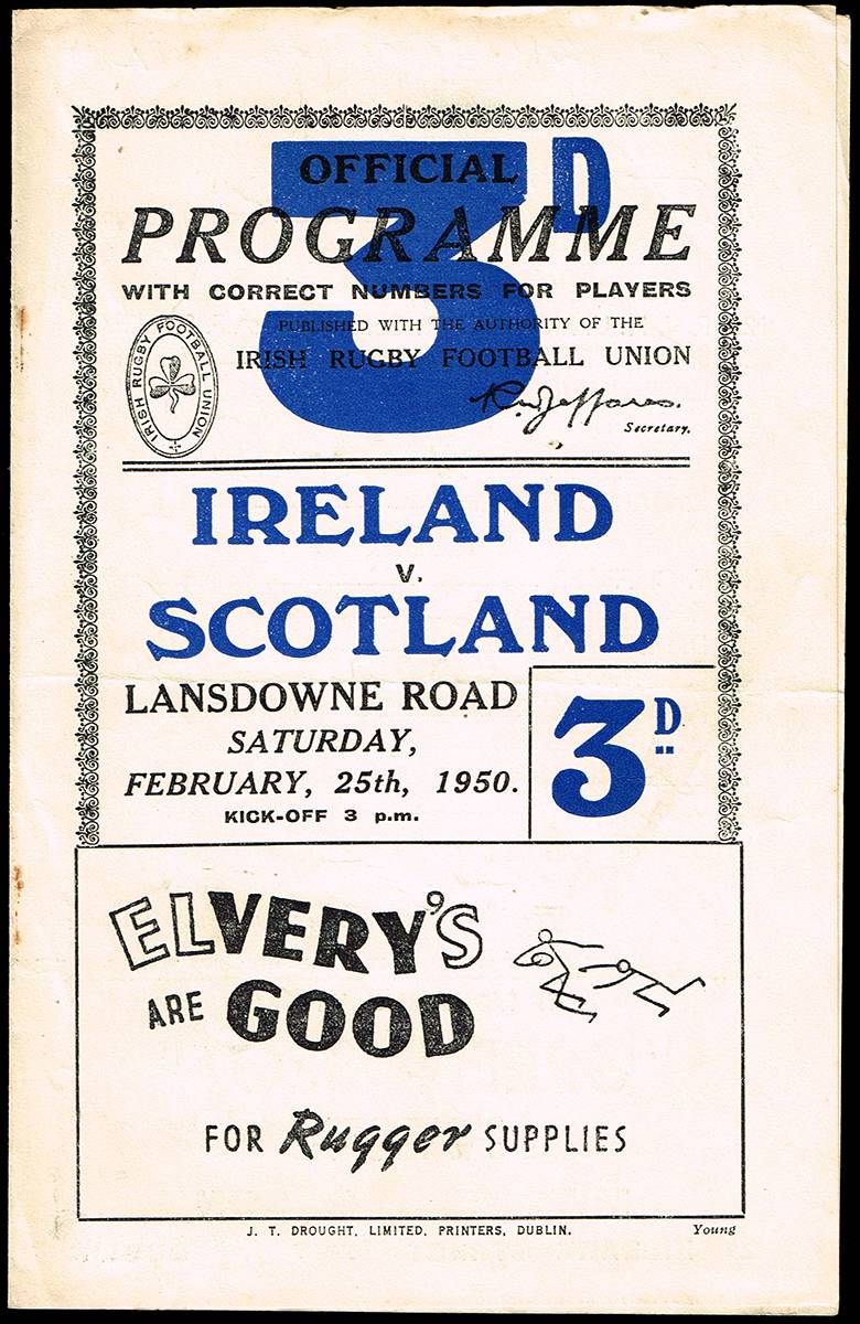 Rugby. 1950-1954 Irish home international match programmes and 4 away (10) at Whyte's Auctions