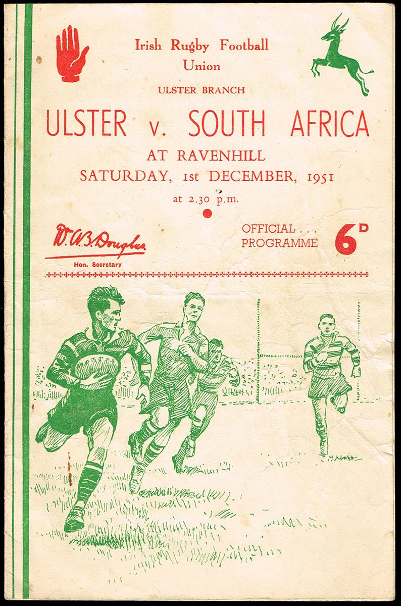 Rugby. Scarce Ulster match programmes for matches against Australia and South Africa. (4) at Whyte's Auctions