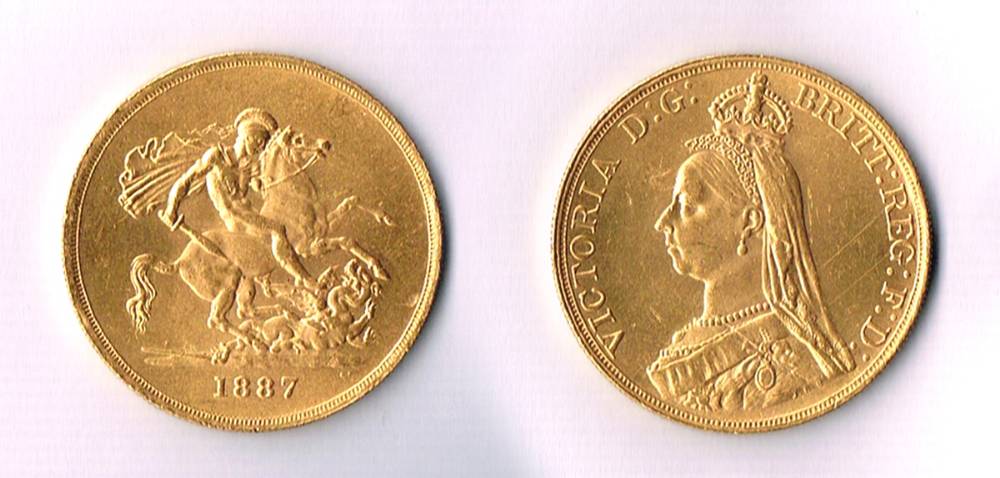 England. Victoria gold five pounds, 1887. at Whyte's Auctions