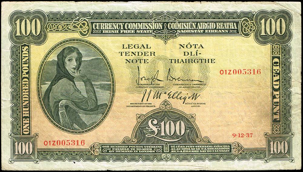 Currency Commission 'Lady Lavery' One Hundred Pounds, 9-12-37 at Whyte's Auctions