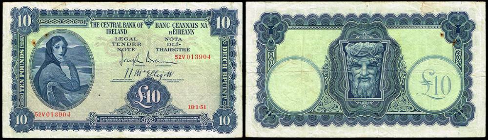 Central Bank 'Lady Lavery' Ten Pounds, 12-12-50 and 18-1-51. at Whyte's Auctions