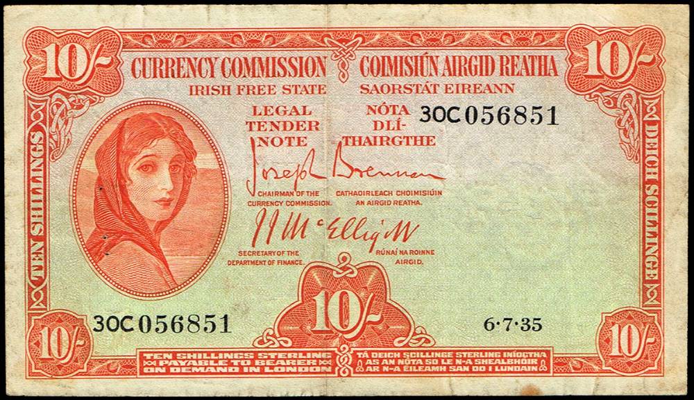 Currency Commission 'Lady Lavery' Ten Shillings, 6-7-35 at Whyte's Auctions