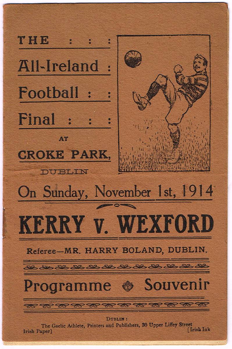 GAA football. 1914 All-Ireland Final, Kerry v Wexford programme. at Whyte's Auctions